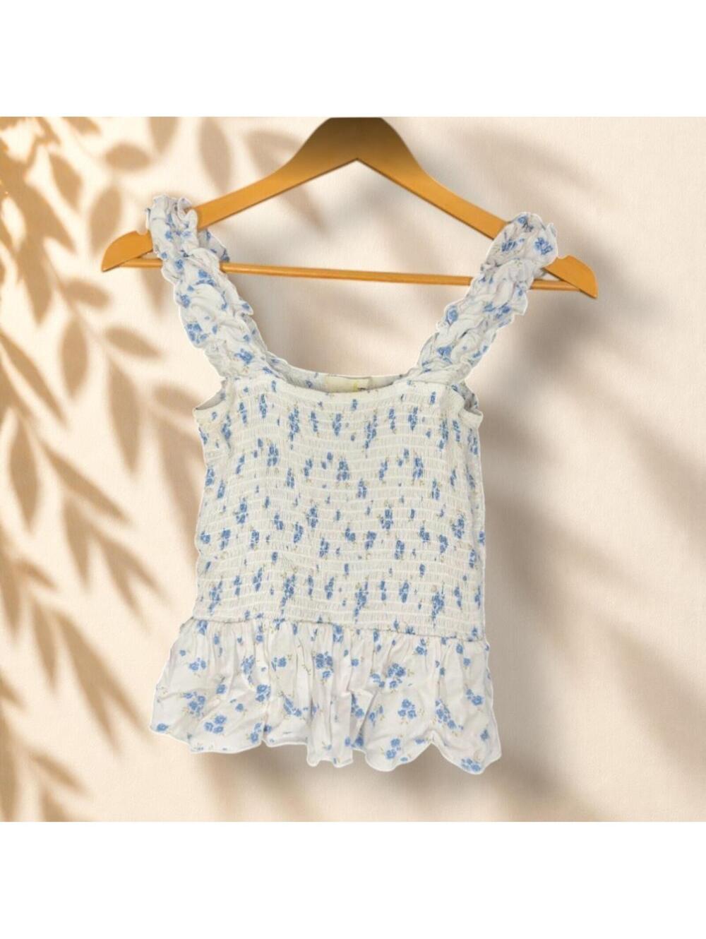 Hespor Blouse Women S Small White Floral Sleeveless Wide Strap Square Neck